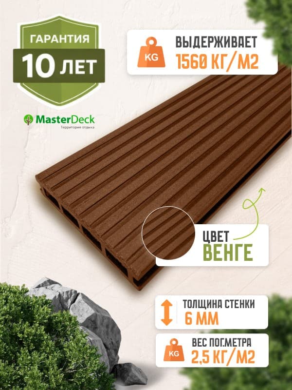 Террасная доска из ДПК MasterDeck Classic широкий вельвет цвет венге — террасная доска из ПНД (ДПК), MasterDeck, Москва