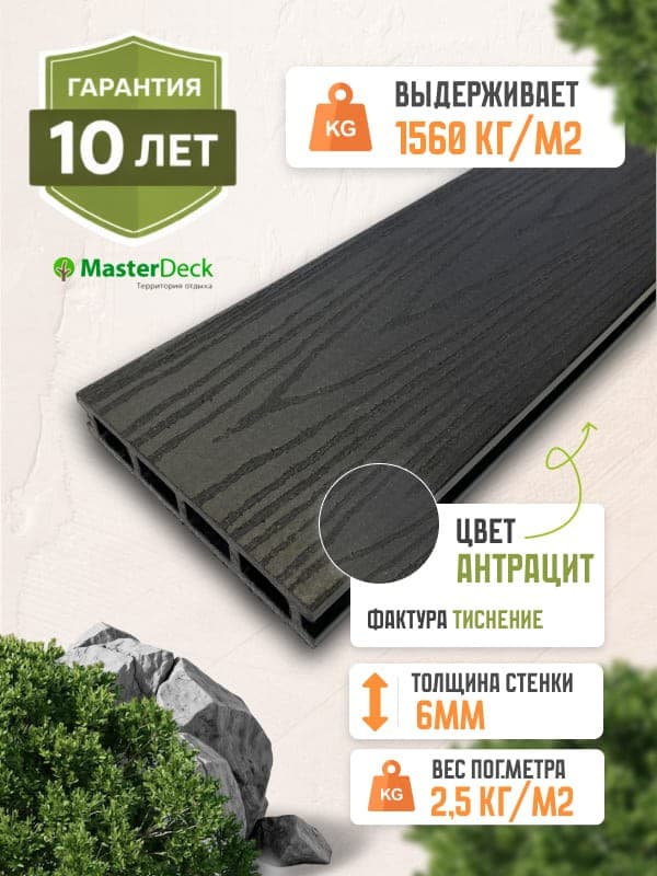 Террасная доска из ДПК MasterDeck Classic тиснение цвет антрацит — террасная доска из ПНД (ДПК), MasterDeck, Москва